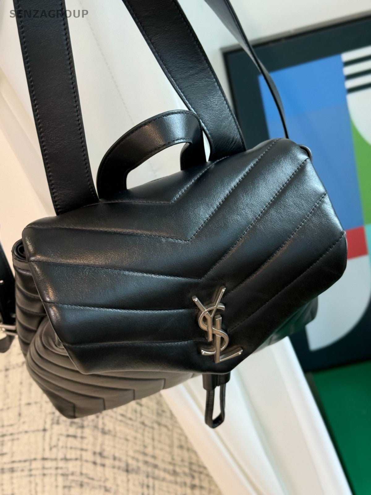 YSL Saint Laurent LouLou Backpack PM Top Handle Shoulder bag Black Women