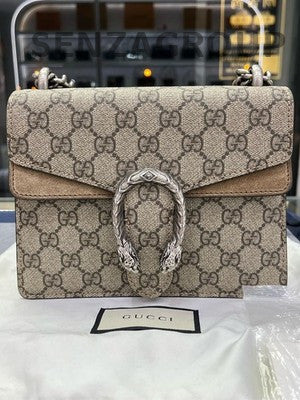 Gucci Small Dionysus Shoulder Bag Suede Brown Silver Hardware