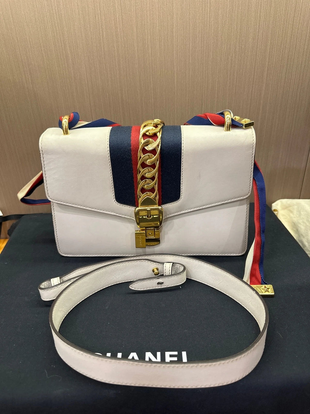 Gucci Sylvie White Leather Medium Shoulder Bag For Women Pre-owned