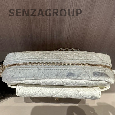 Chanel White Quilted Camera Bag with Gold Hardware