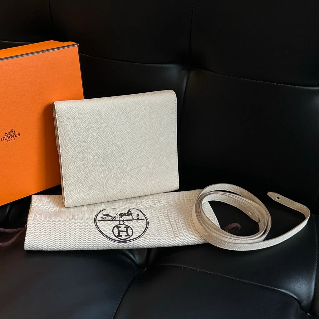 Hermes Clic16 Evercolor Leather Shoulder Crossbody White Gold Women Classic