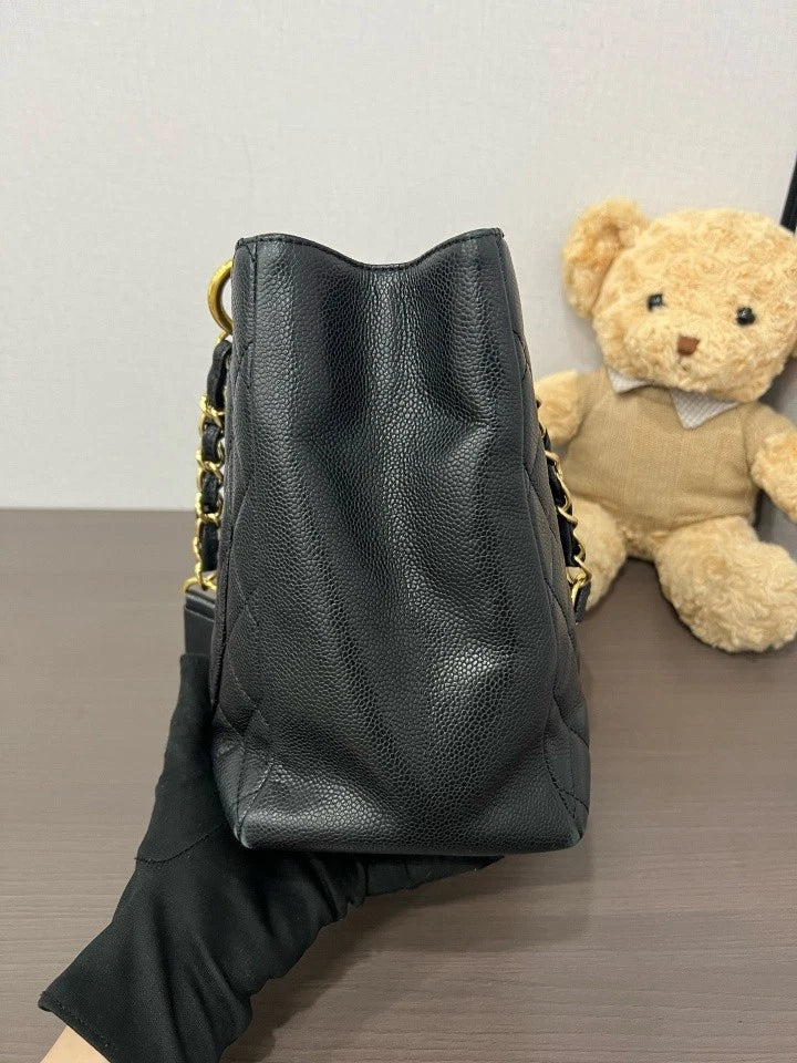 Chanel Black Gold Leather GST Shoulder Bag For Women