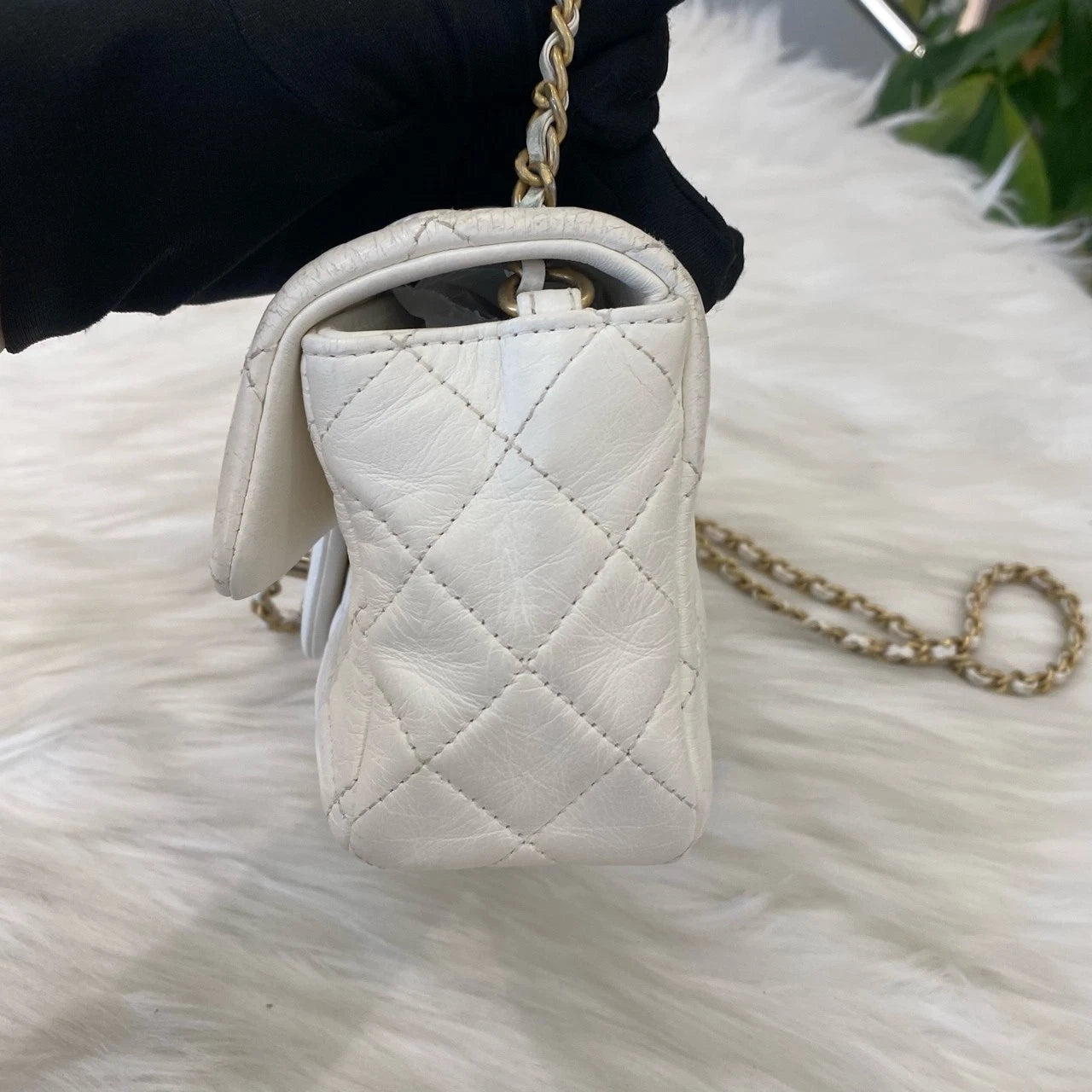 Chanel Gold Ball Mini Chain Shoulder Crossbody Bag White Gold Classic Women