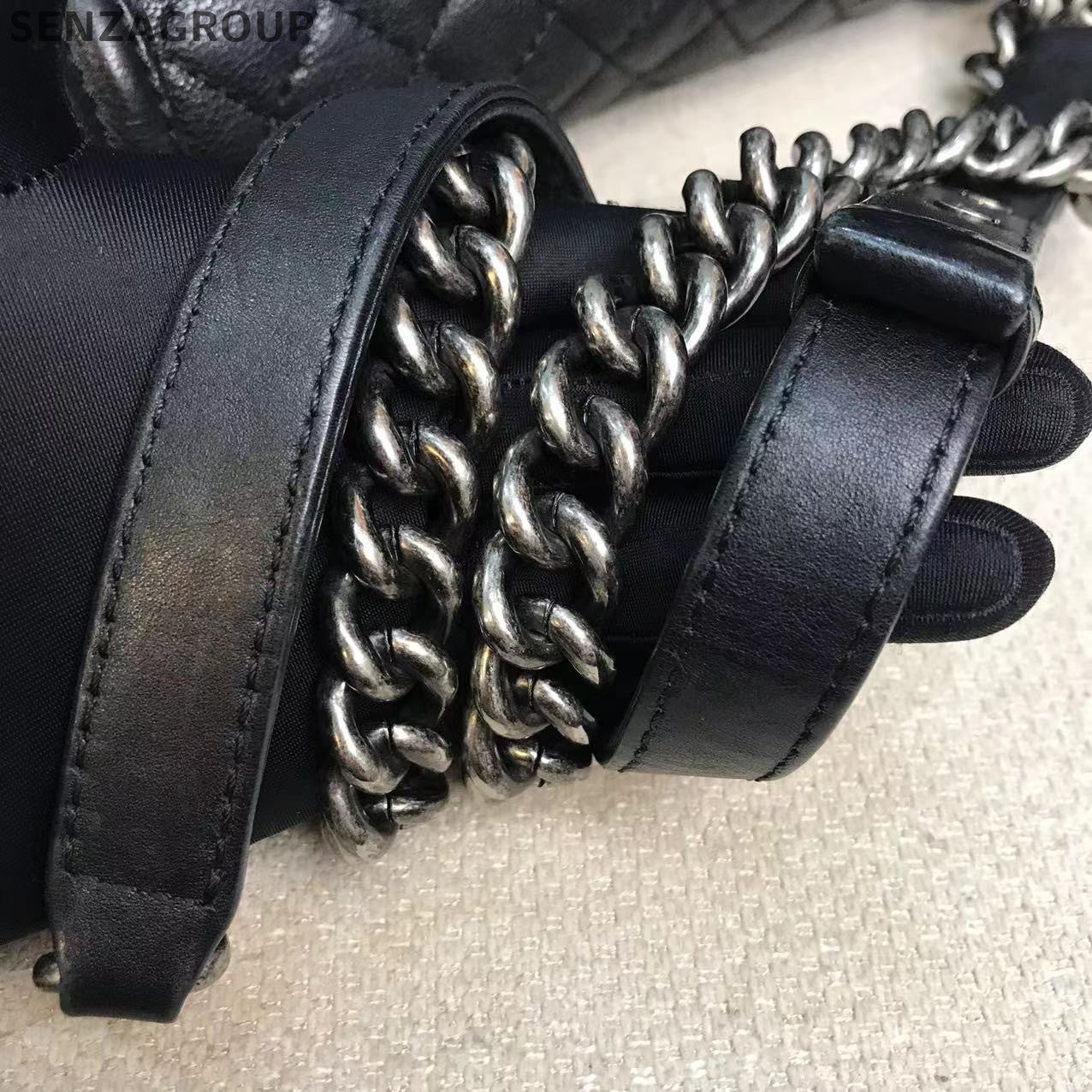 Chanel Medium Calfskin Boy Bag Black Silver Chain Shoulder Bag
