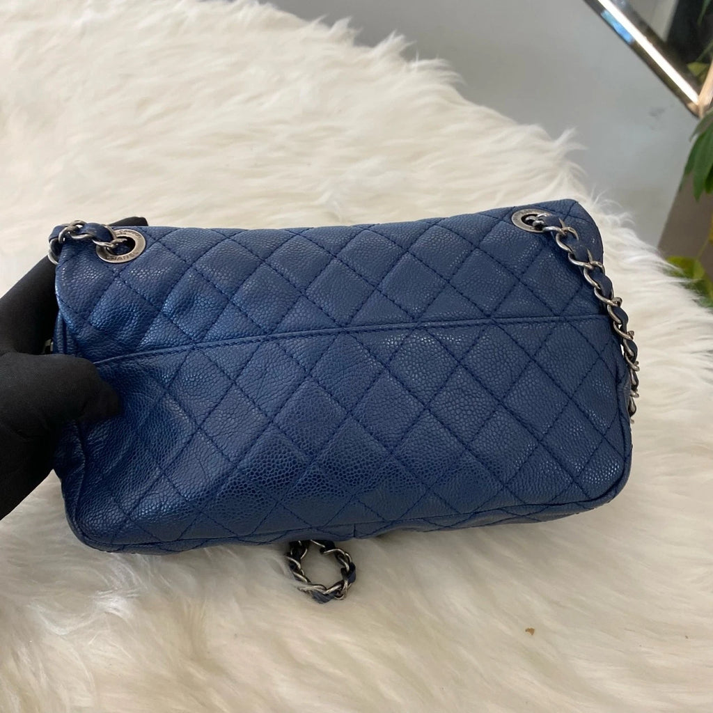 Chanel Classic Flap Chain Shoulder Crossbody Bag Blue Silver