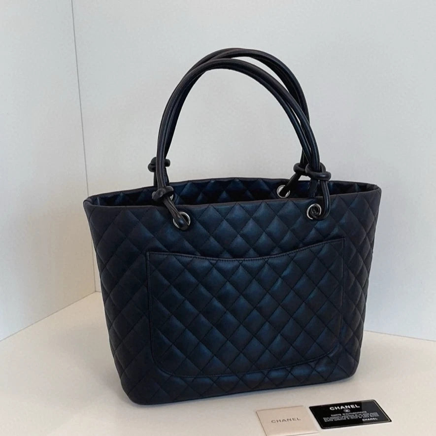Chanel Cambon GM Tote Soblack Top Handle Bag Diamond Women Classic