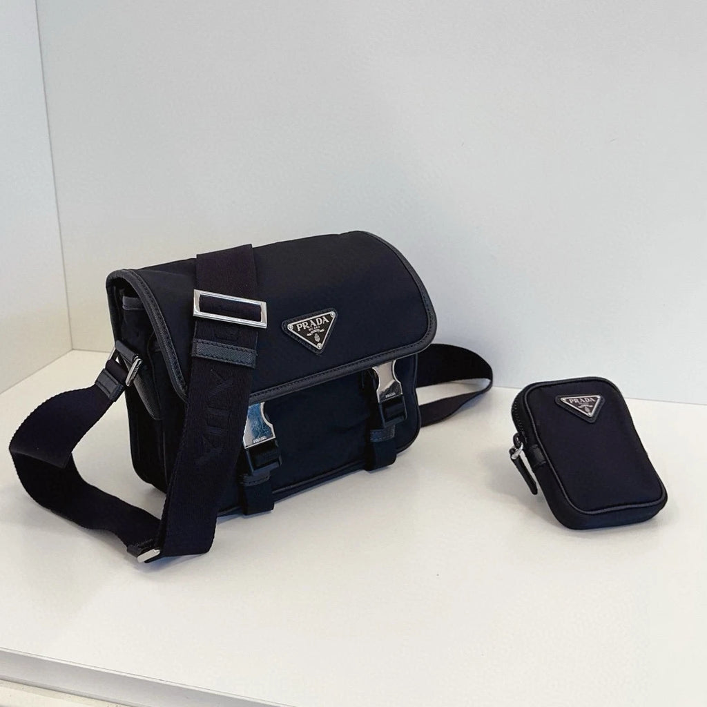 Prada Re-Nylon PM Shoulder Crossbody Black Silver Unisex Adults Classic