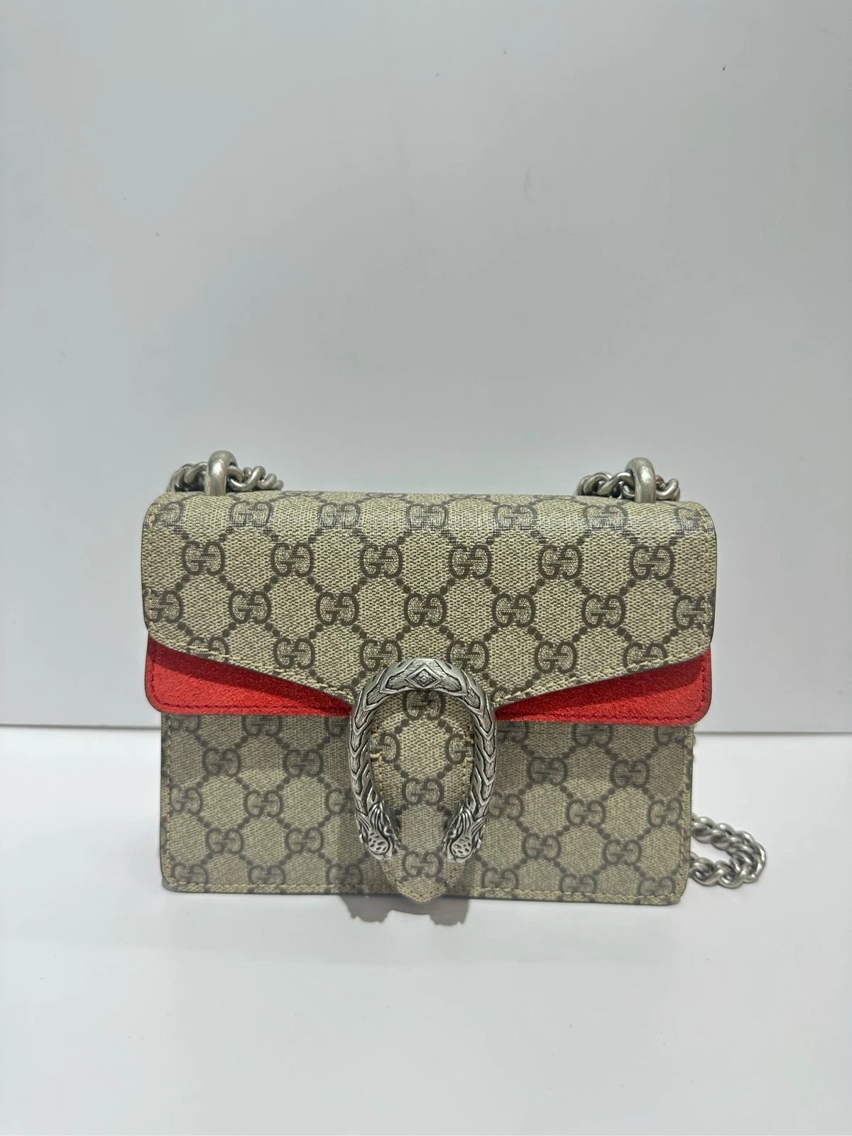 GUCCI Red Small Leather Dionysus Shoulder Crossbody Bag For Women