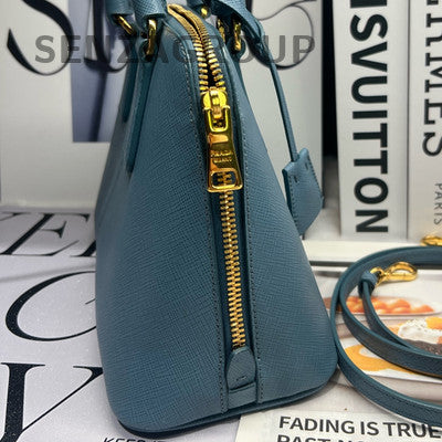 Prada Blue Gold Hardware Saffiano Lux Tote Shoulder Bag Classic Women