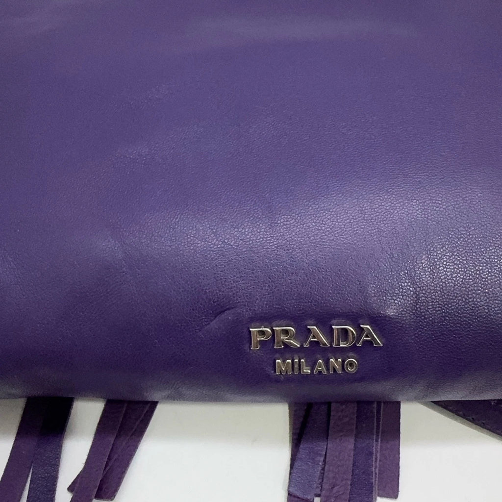 PRADA Purple Fringe Double Buckle Shoulder Crossbody Bag For Women