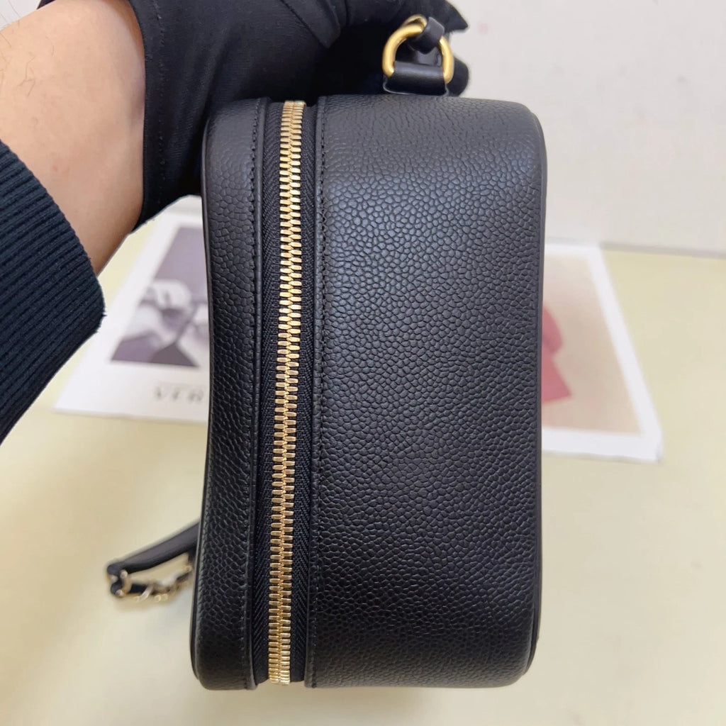 Chanel Calfskin Diamond Camera Bag Chain Crossbody Top Handle Bag Black