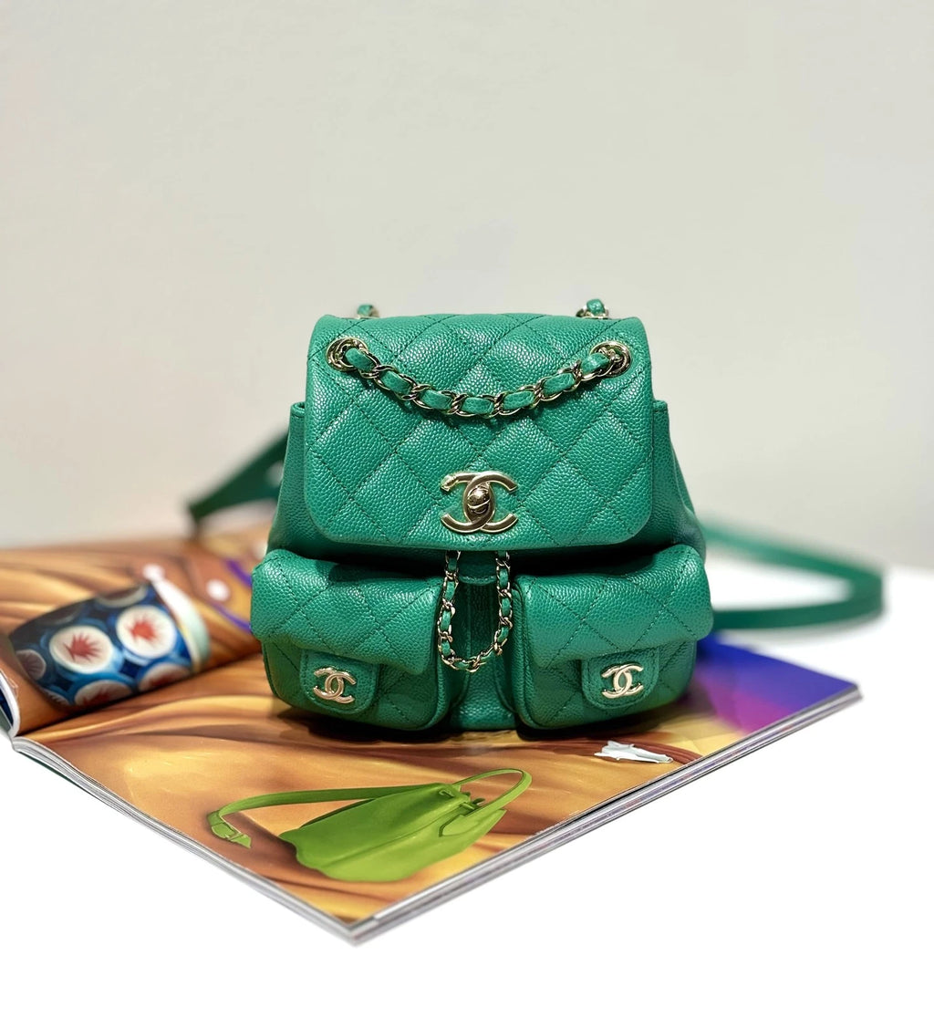 CHANEL Mint Green Grained Leather Small Duma Backpack For Women
