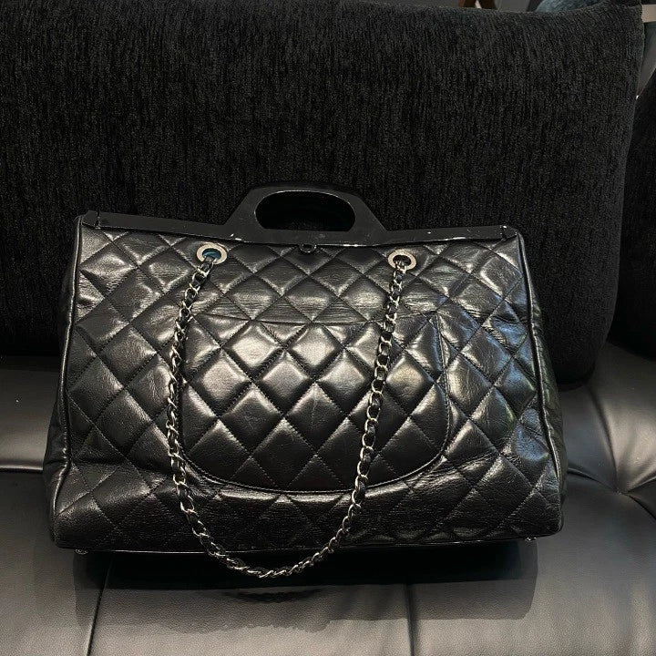 Chanel Airport Tote GM Oil Wax Calfskin Top Handle Shoulder Bag Black Women D