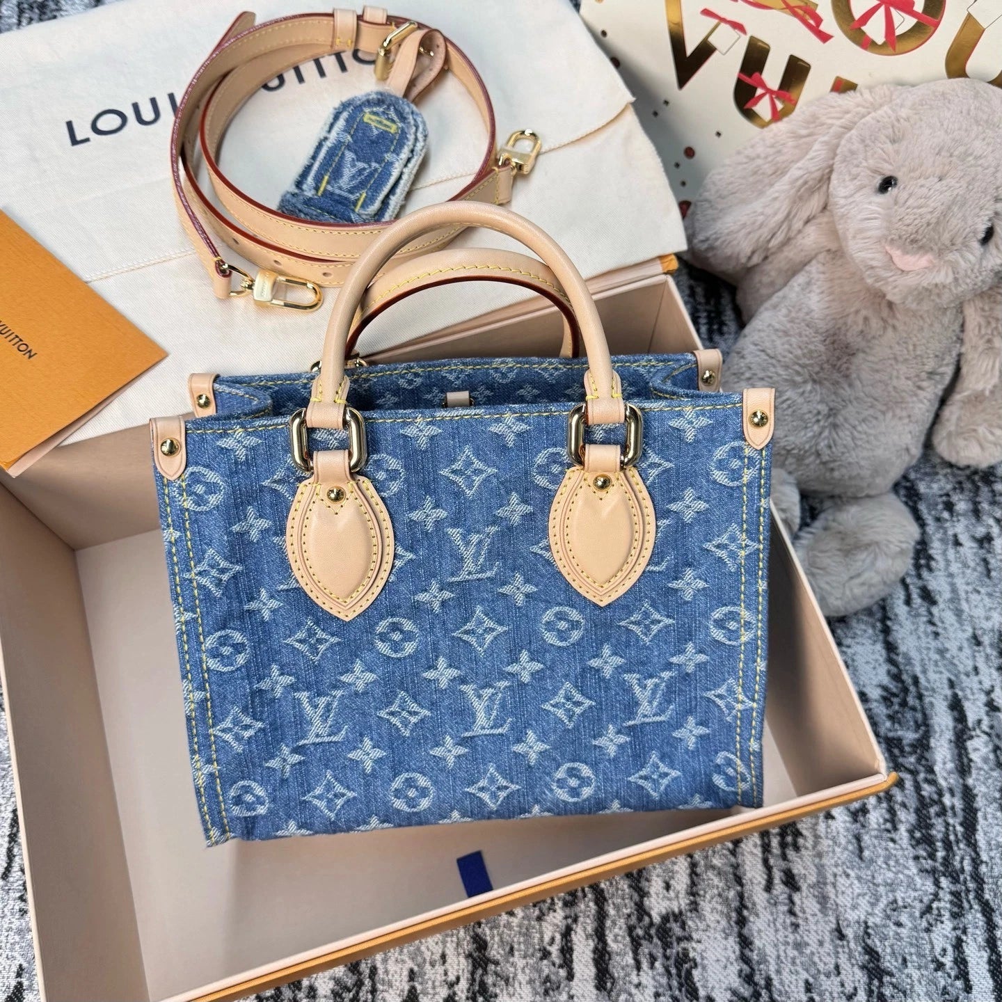 Louis Vuitton Blue Denim Onthego PM Small Tote Bag For Women
