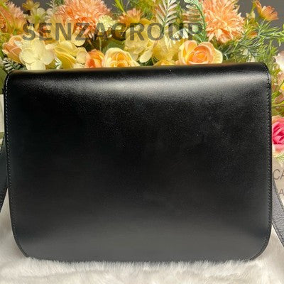 Celine Box Medium Black Gold Shoulder Bag Classic Women's
