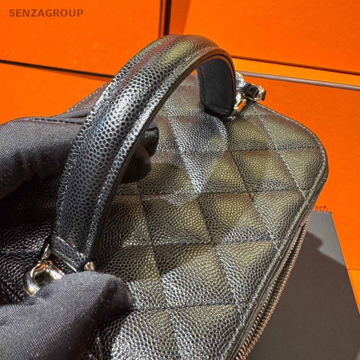 Chanel Black Silver Hardware Calfskin Chain Shoulder Bag Quilted Pattern