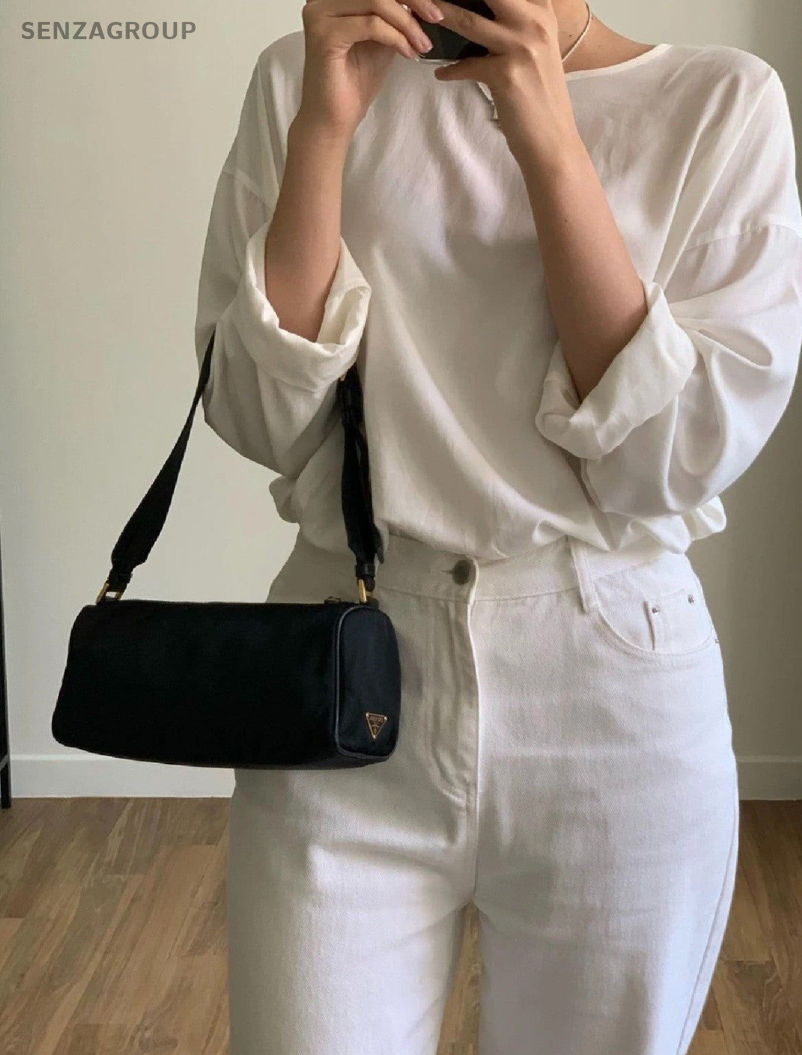 Prada Canvas Baguette Cylinder Armpit Shoulder Bag Black Women