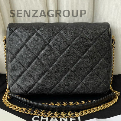 Chanel Black Gold Classic Flap Quilted Chain Shoulder Crossbody Bag