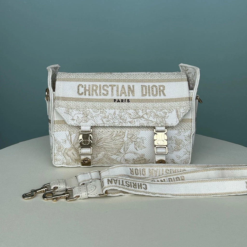 Christian Dior Camp Oblique Shoulder Bag Crossbody White Silver Women Classic