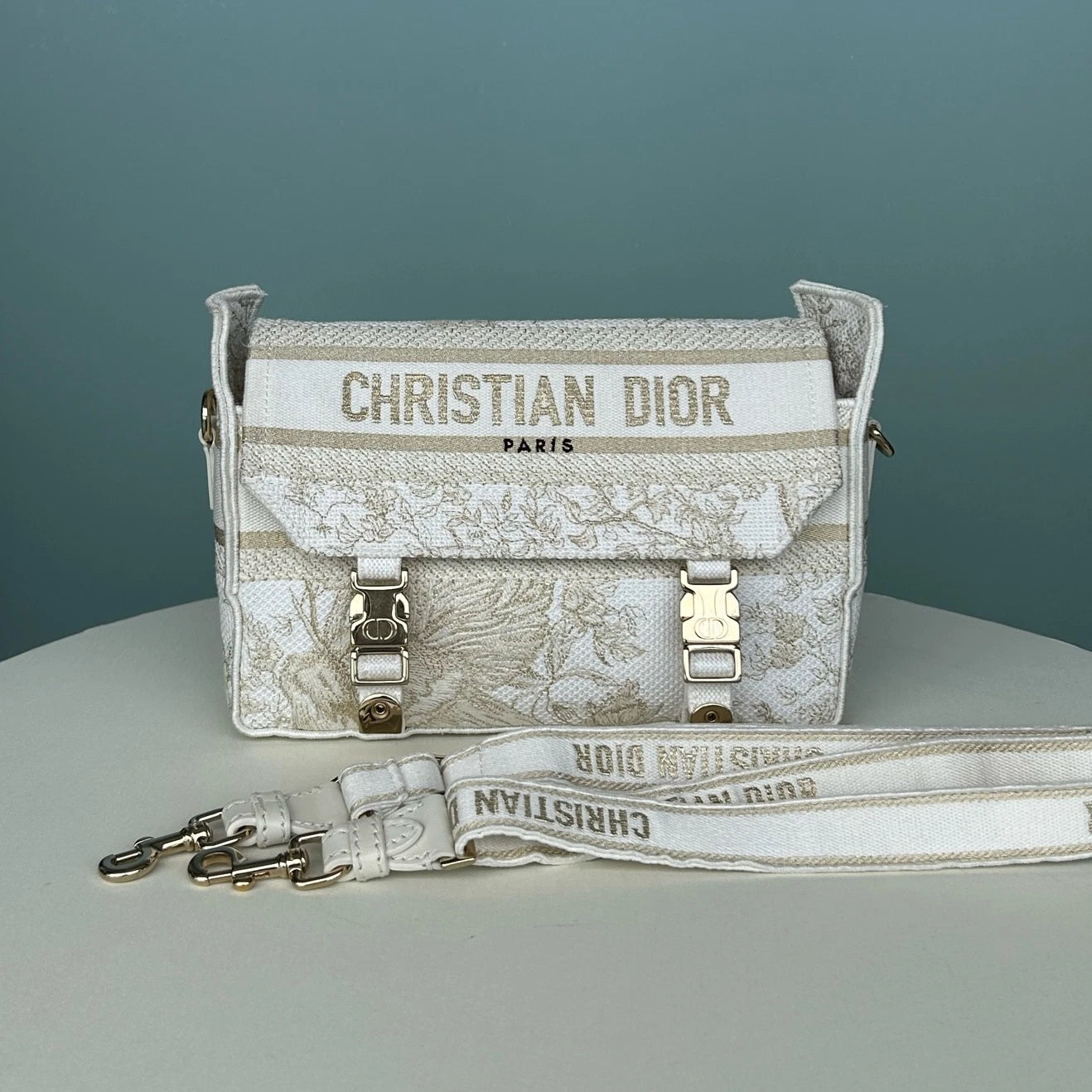 Christian Dior Camp Oblique Shoulder Bag Crossbody White Silver Women Classic