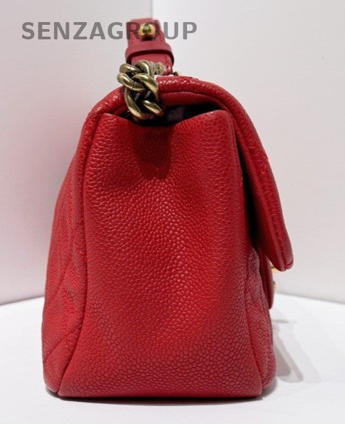 Chanel Classic Flap Calfskin Top Handle Shoulder Bag Red Gold Women Vintage