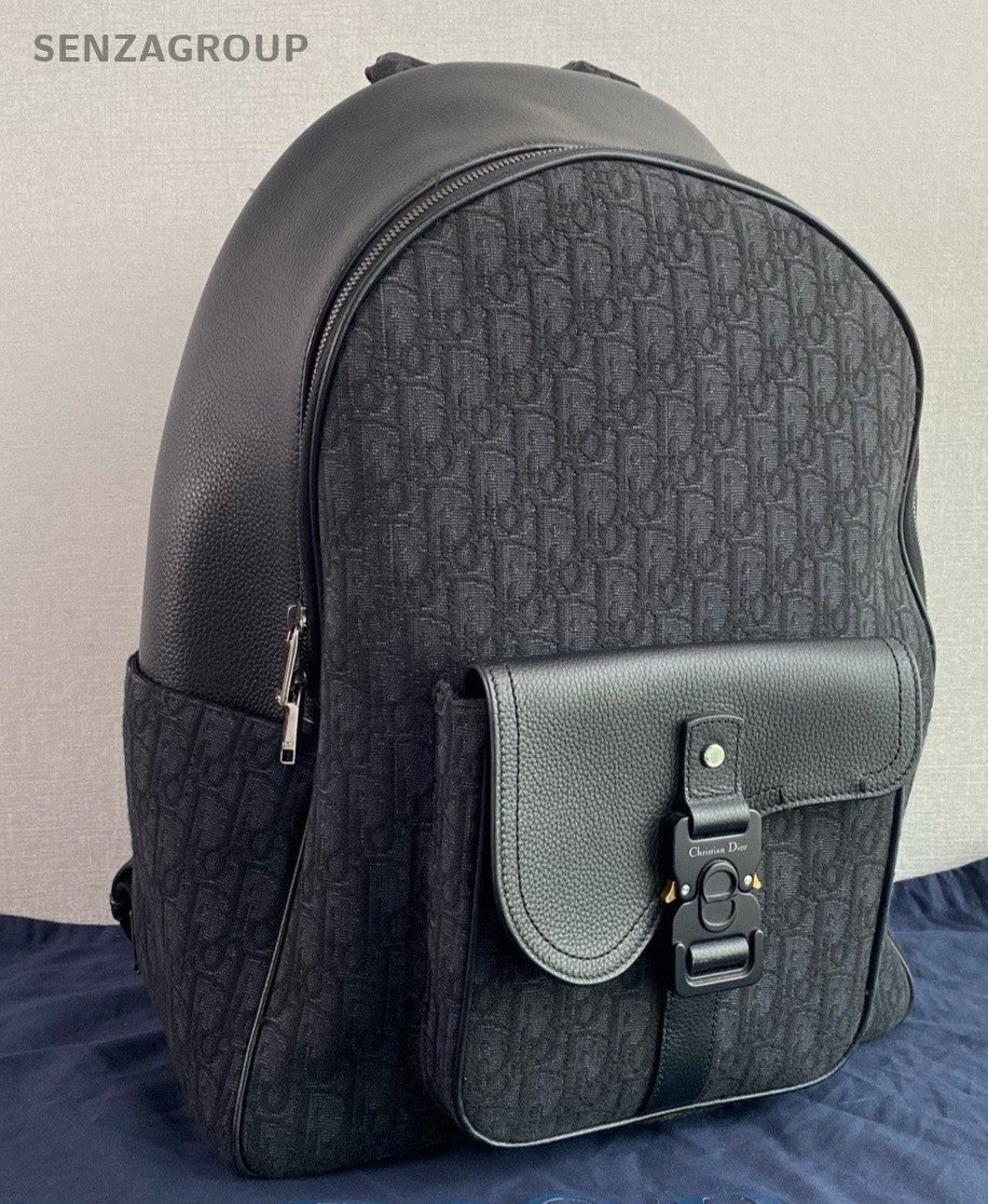 Christian Dior Oblique Saddle Backpack Black Silver Unisex Adults Classic