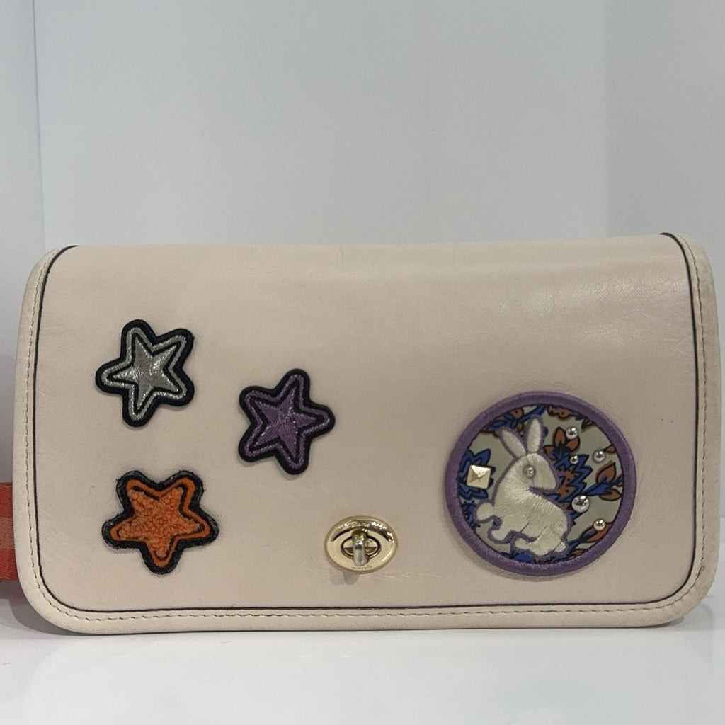 Coach White Leather Rabbit Star Embroidered Shoulder Crossbody Women