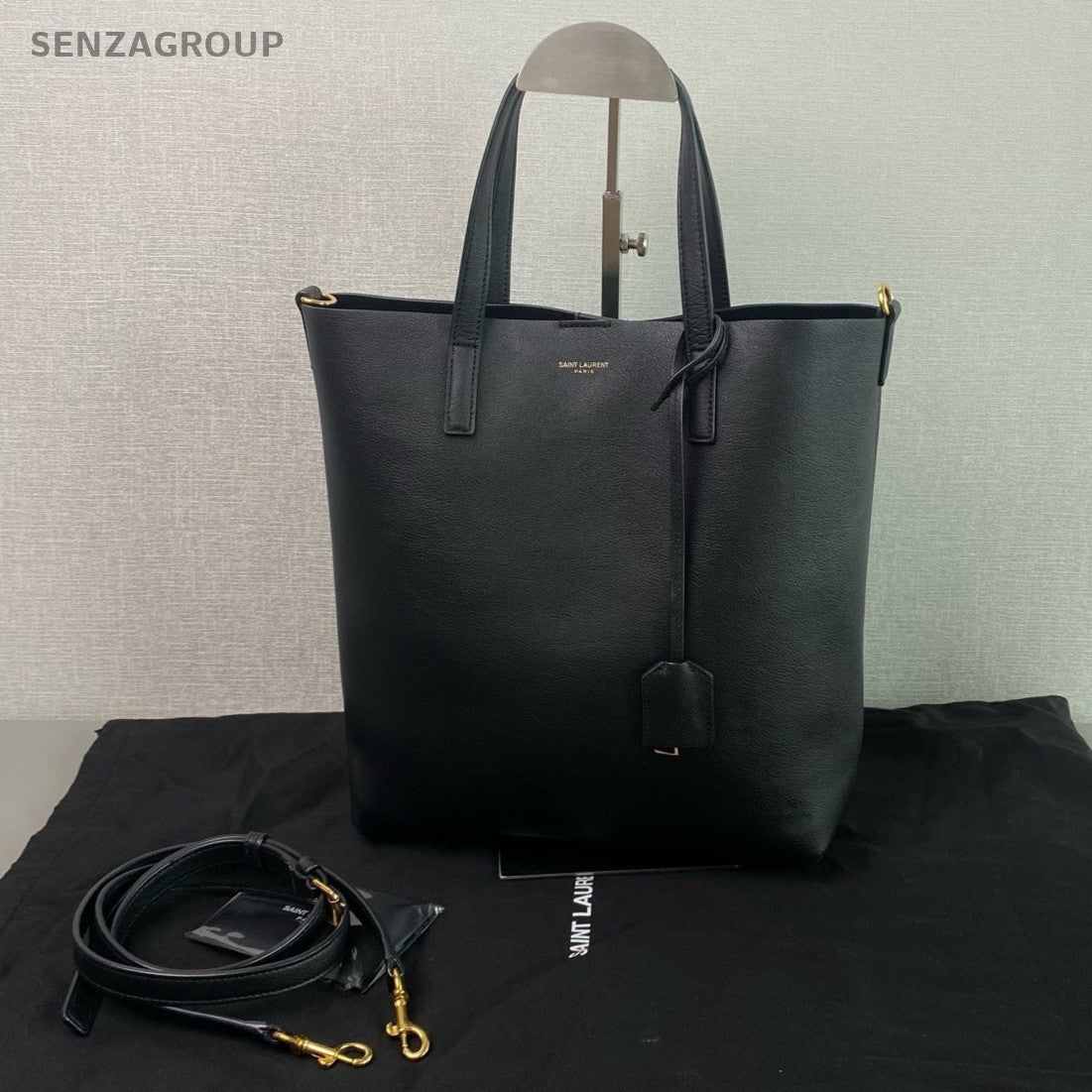 YSL Saint Laurent NorthSouth Tote Calfskin 2way Shoulder Handbag Women Black