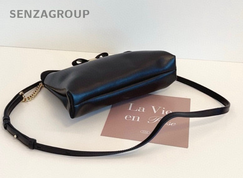 Ferragamo Leather Hobo Bag 2ways Shoulder Crossbody Bag Women Black