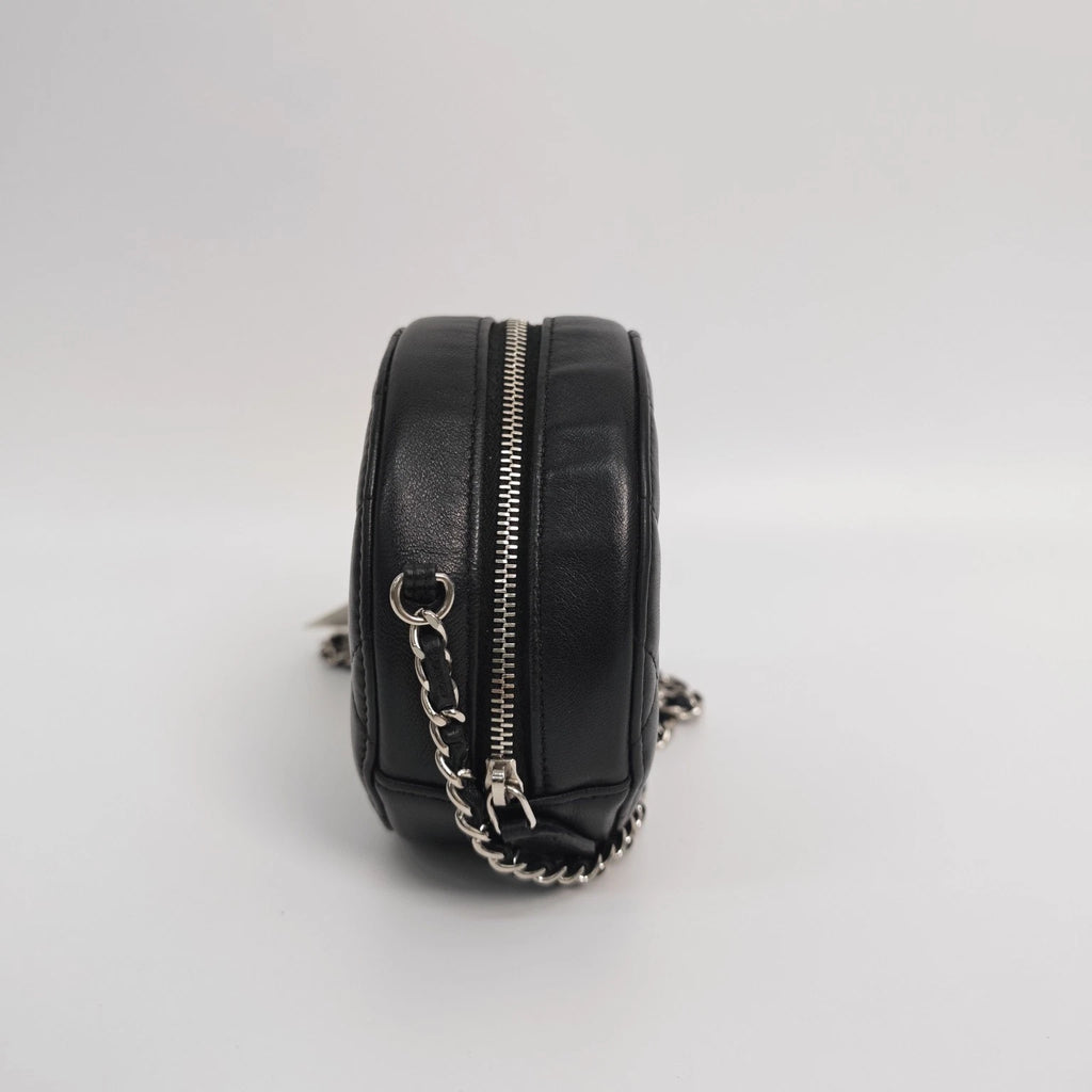 CHANEL Black Lambskin Silver Hardware Round Crossbody Bag Women