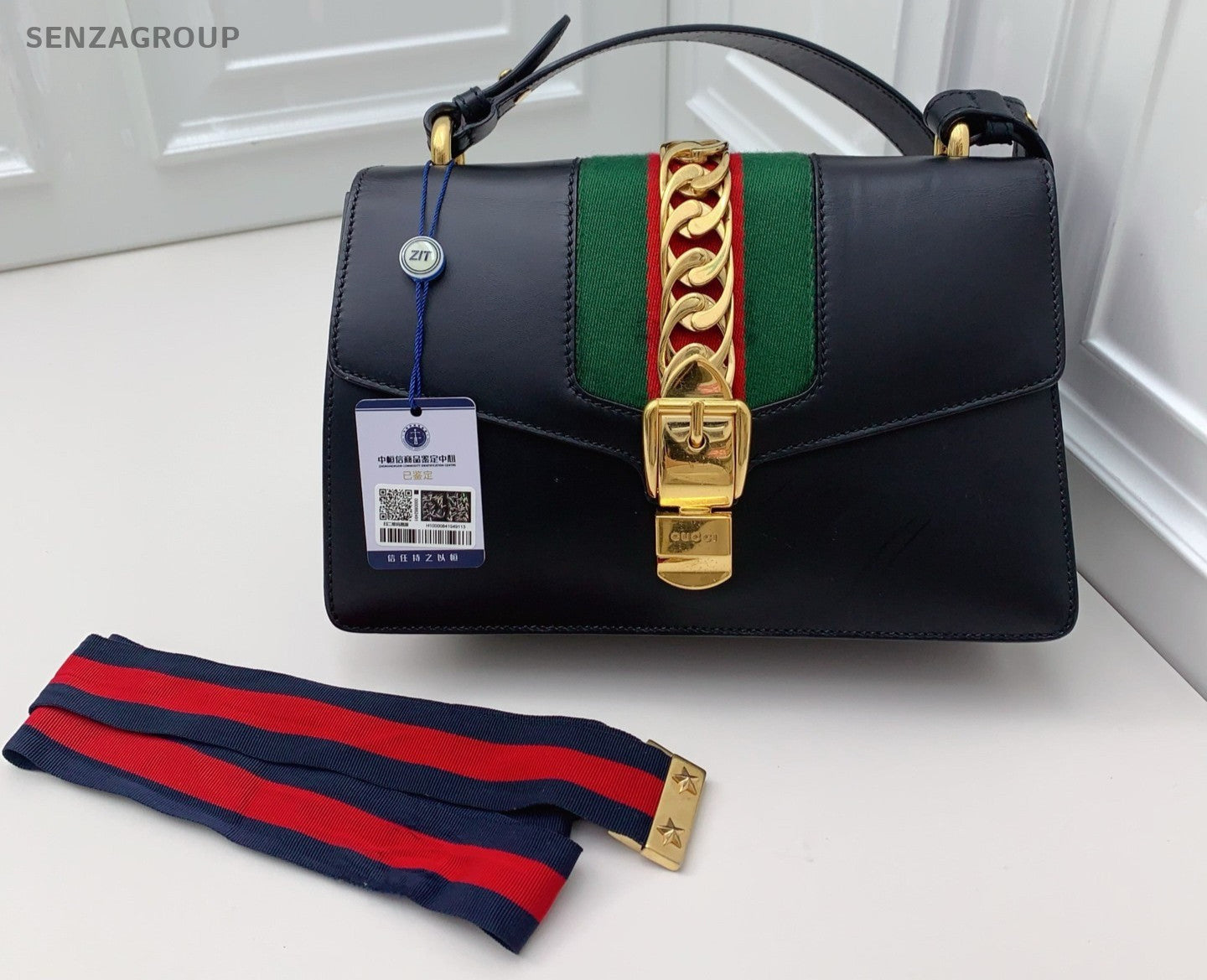 GUCCI Sylvie MM 2WAY Shoulder bag Black Gold Women Classic