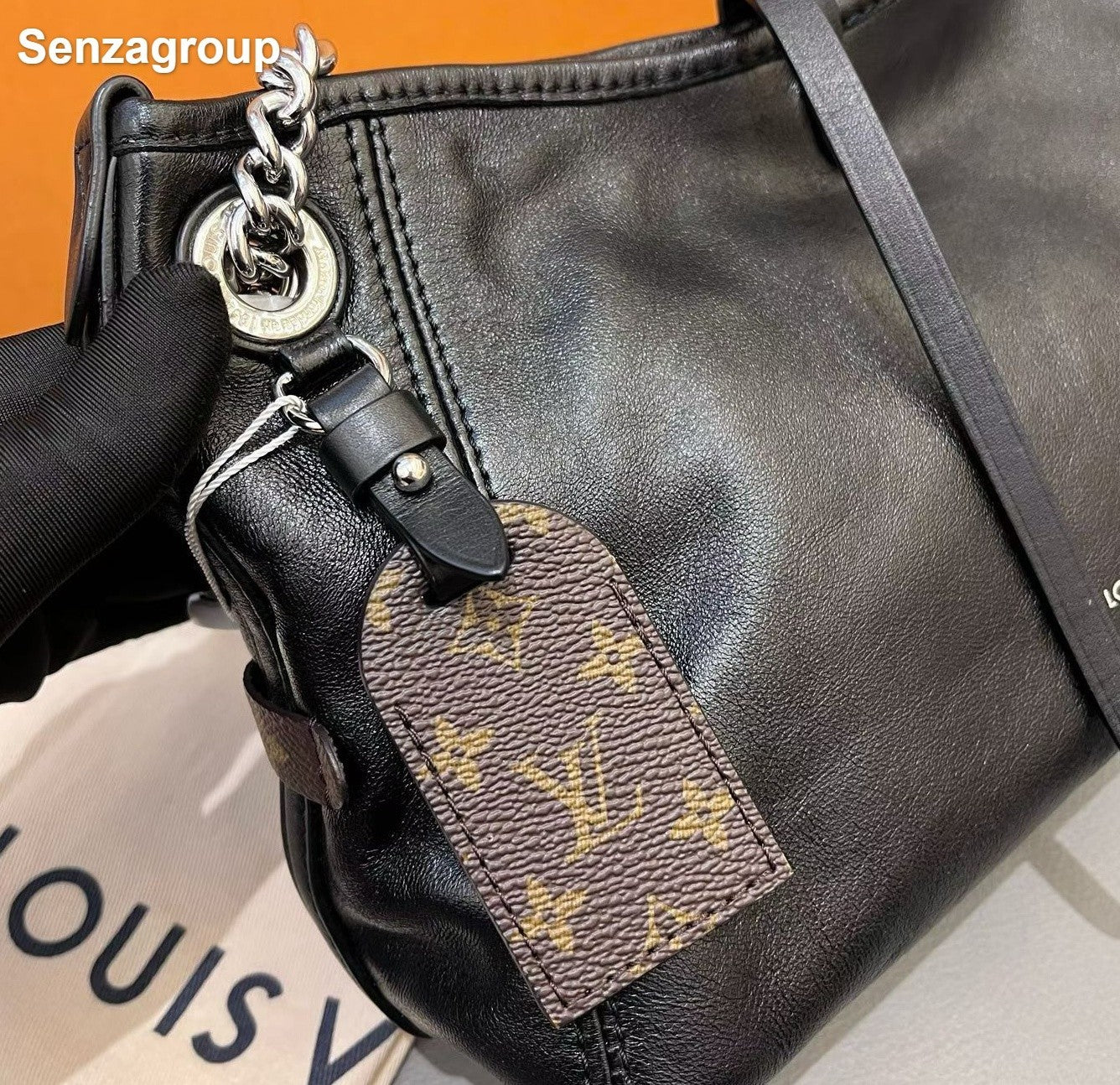 Louis Vuitton Carryall BB Lambskin Chain Shoulder Bag Black Silver Women Classic