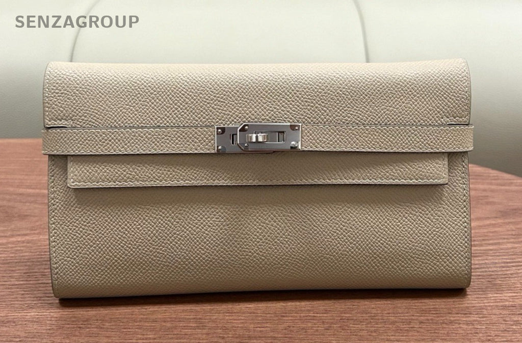 Hermes Kelly Long Wallet Gray Silver Women