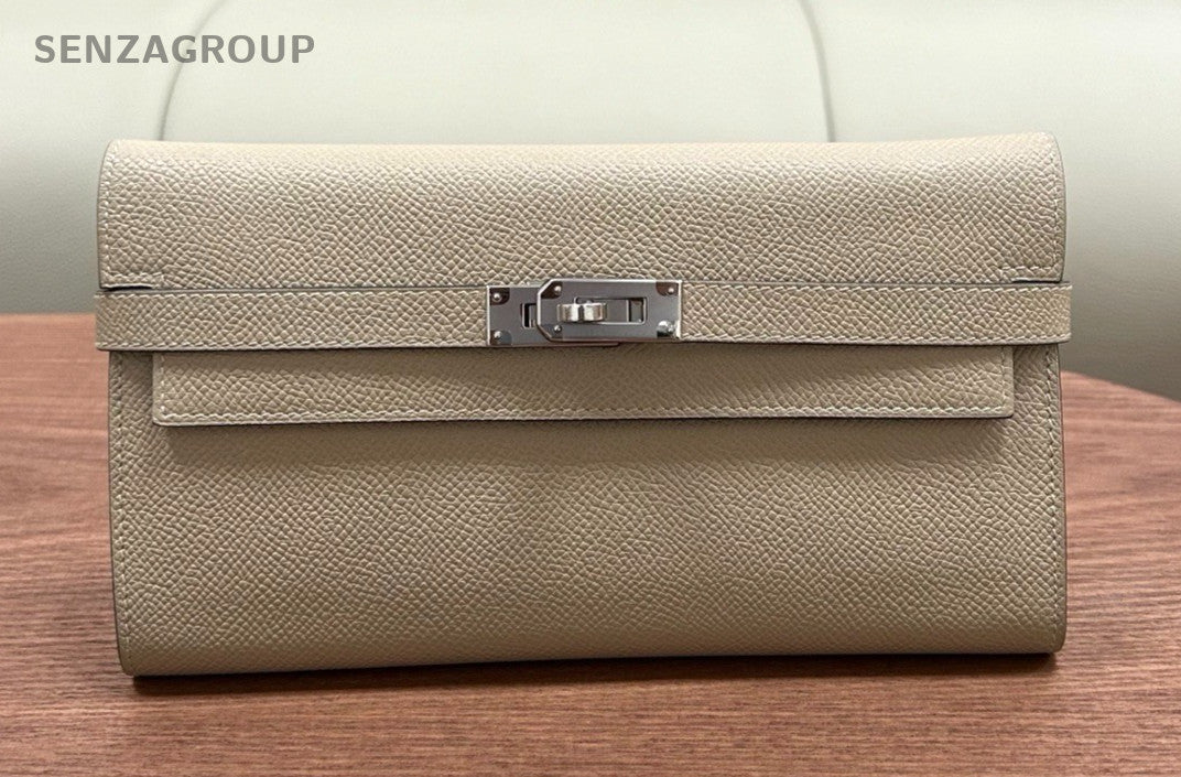 Hermes Kelly Long Wallet Gray Silver Women