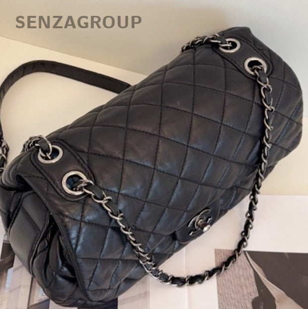 Chanel Classic Flap Jumbo Chain Shoulder bag Black Silver Women Diamond Fashion