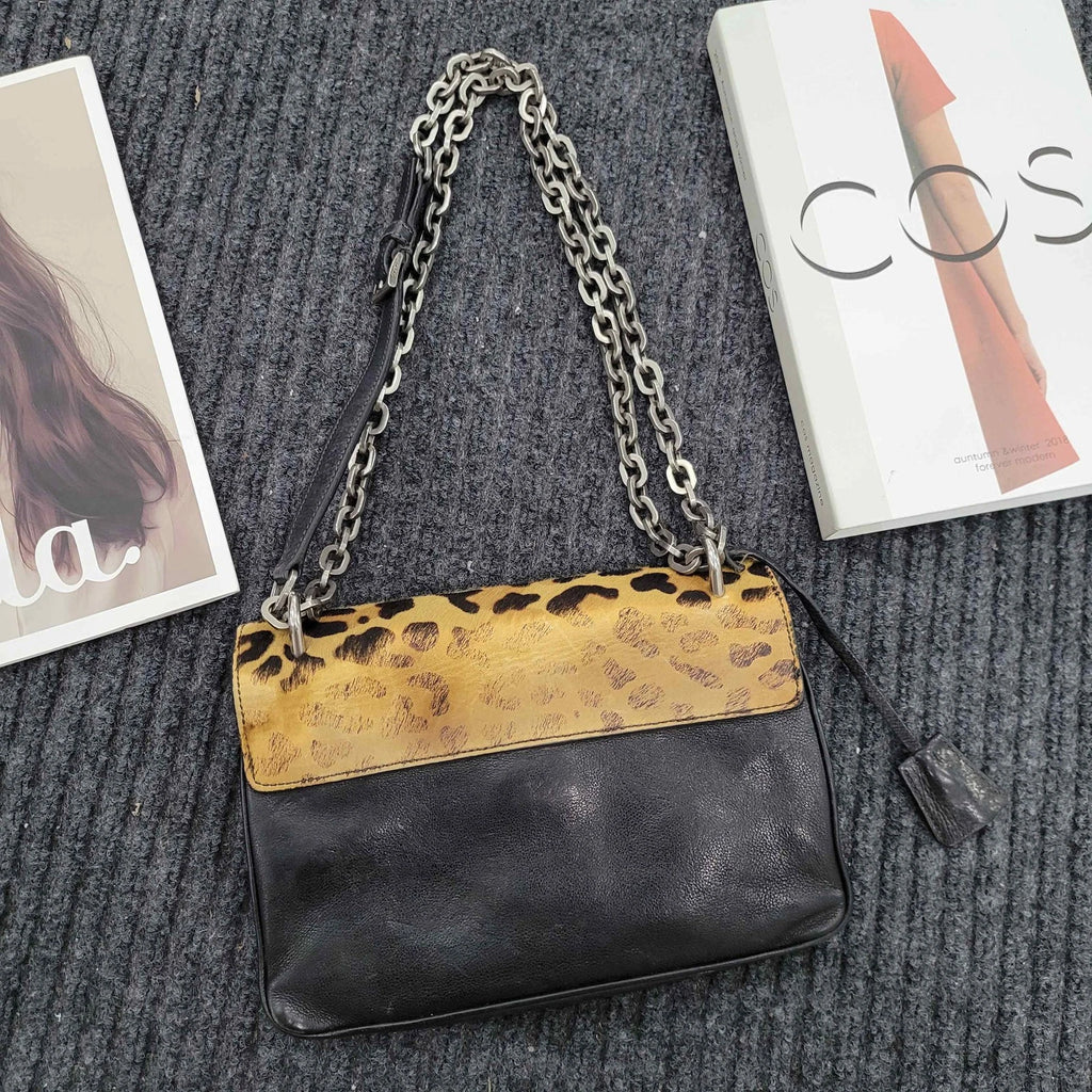 Prada Leopard Print Horsehair Accordion Chain Bag For Women