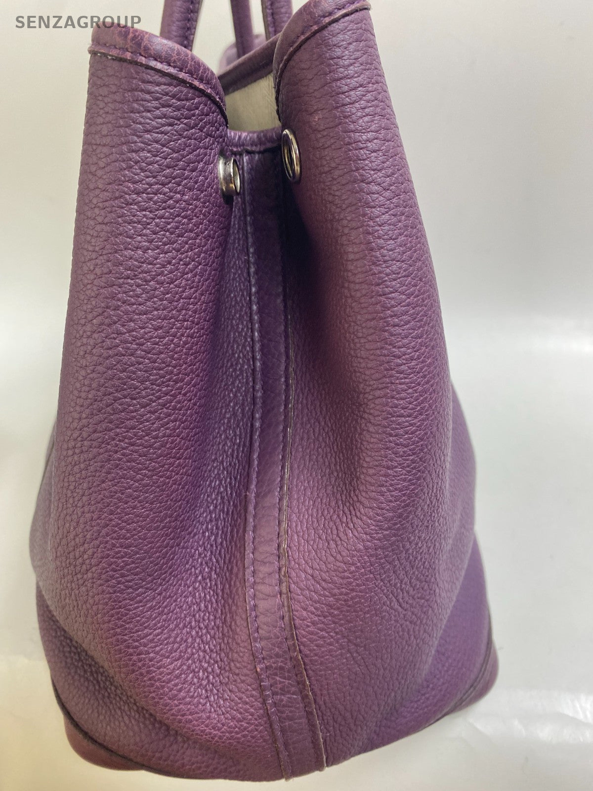 Hermes Garden Party36 Top Handle Bag Purple Silver Used Women Classic Fashion