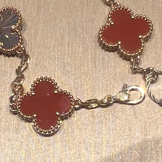 Van Cleef &amp; Arpels Vintage Alhambra Carnelian 18kRose Gold 5 Motifs Bracelet