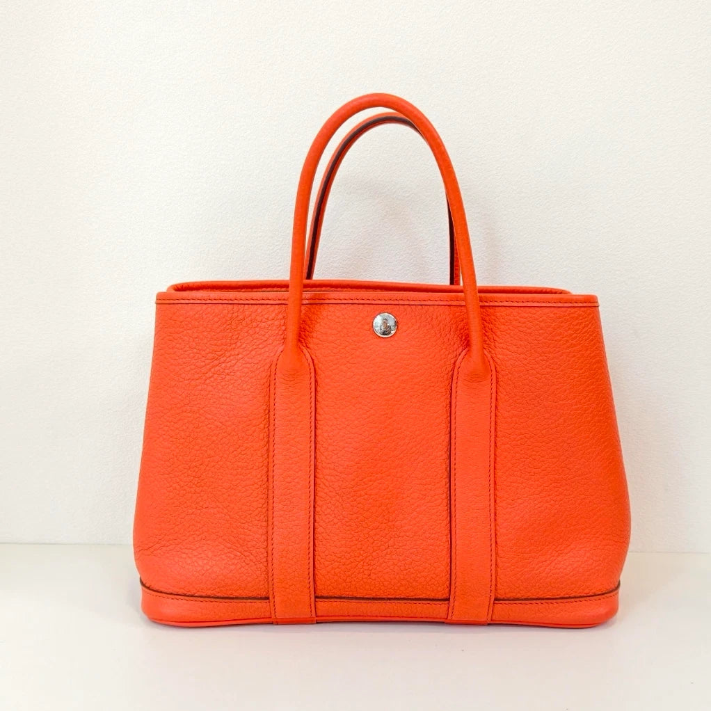 Hermes Garden Party30 Top Handle Bag Orange Silver Used Women Classic