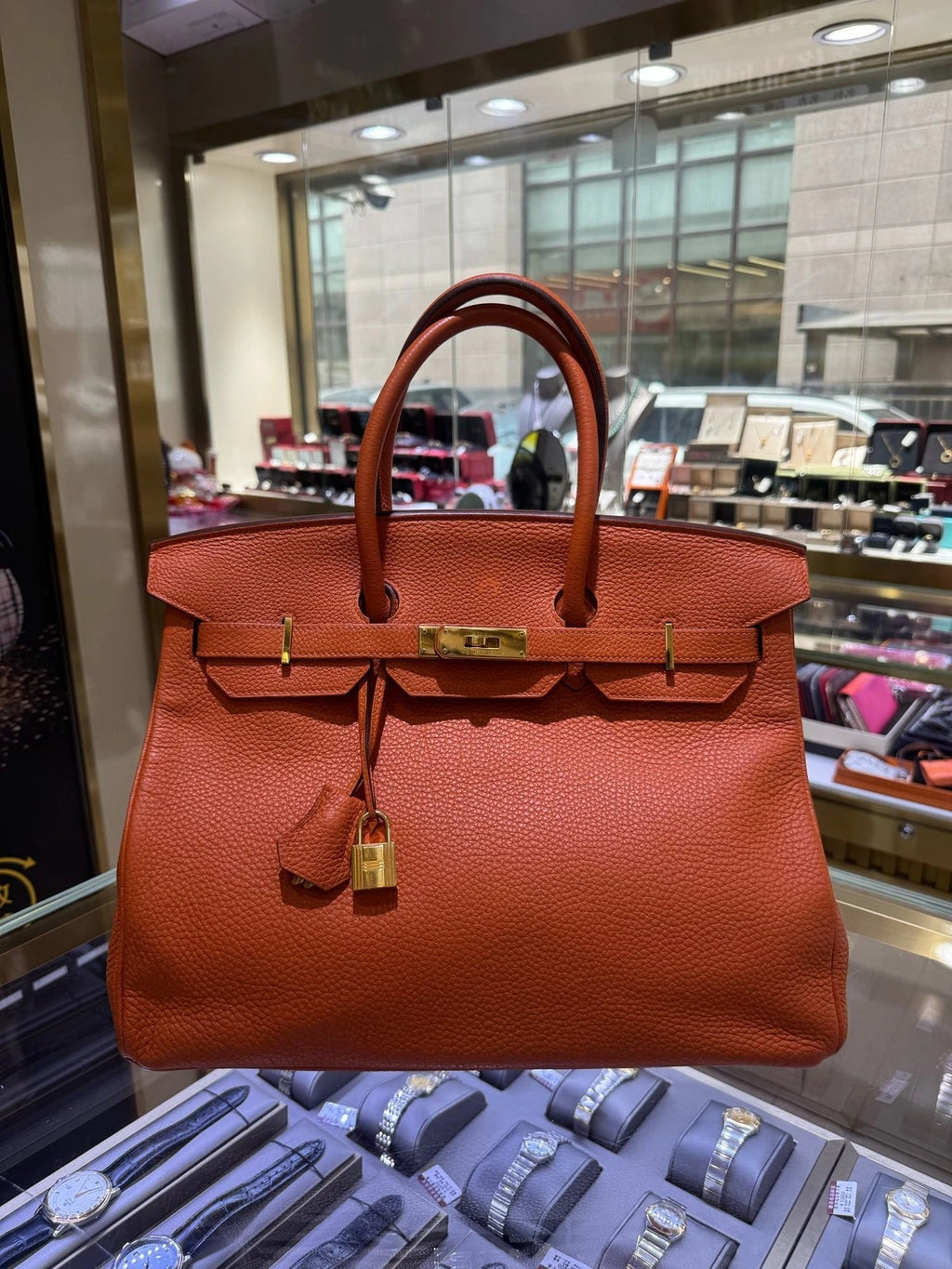 Hermes Birkin 35 Orange Togo Leather Top Handle Bag For Women