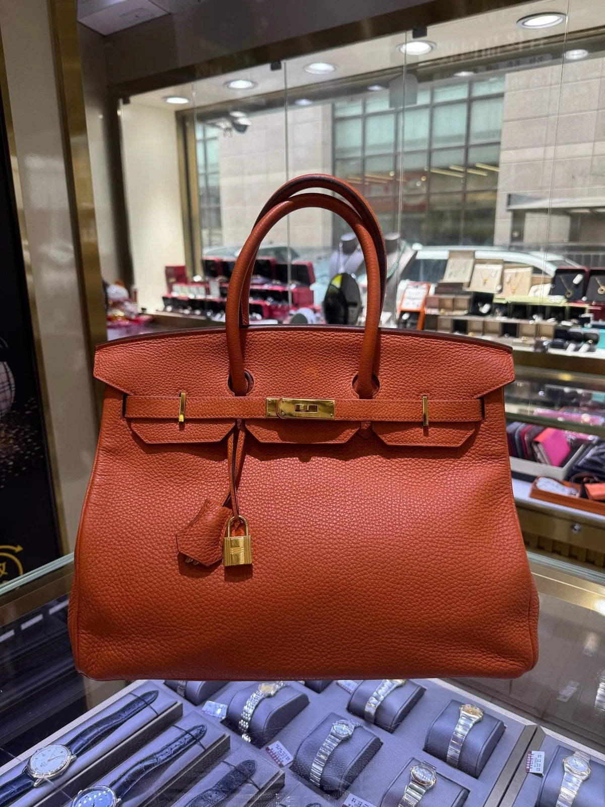 Hermes Birkin 35 Orange Togo Leather Top Handle Bag For Women