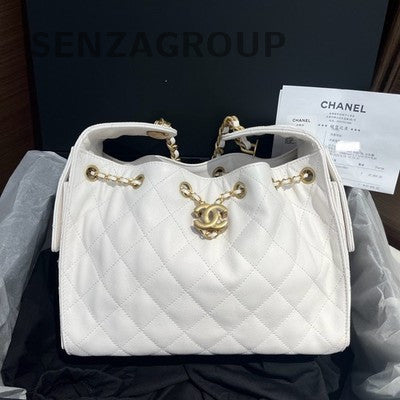 Chanel Classic Small White Caviar Leather Chain Shoulder Bag