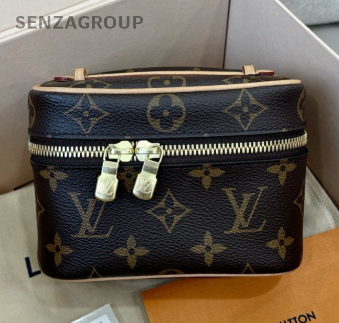 Louis Vuitton Nice Nano Monogram Top Handle Bag Brown Gold Women Classic