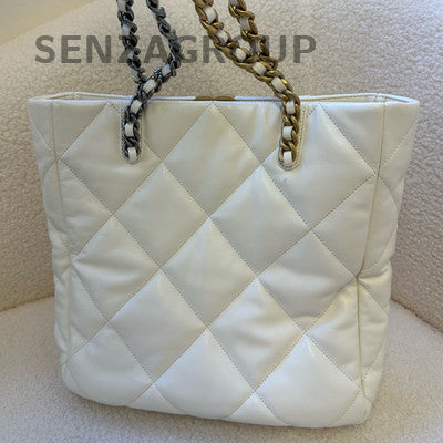 Chanel 19 Bag Tote White Gold Quilted Chain Shoulder Bag Women Classic