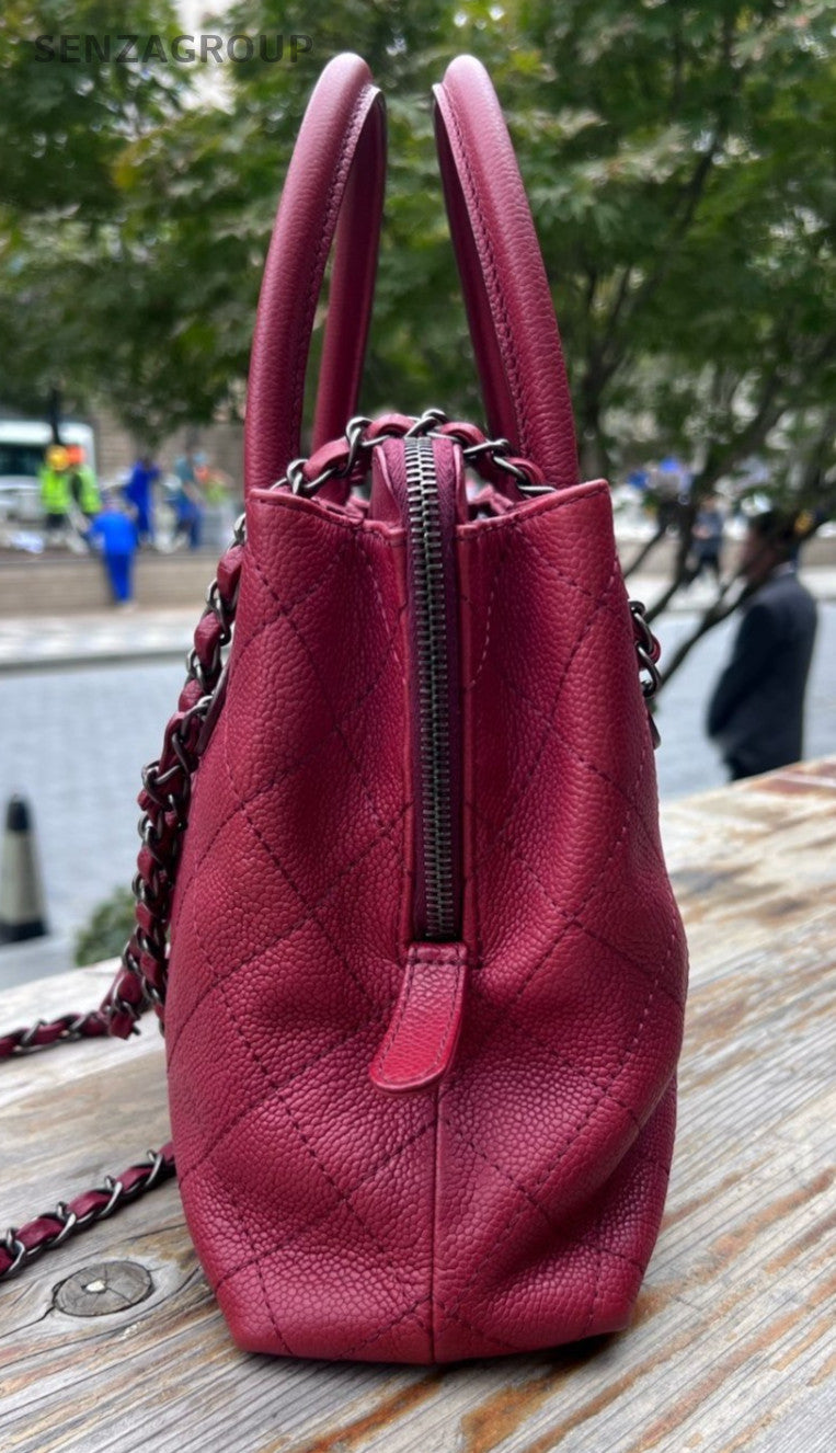 CHANEL Diamond pattern Top Handle 2way Shoulder Handbag Red Silver Women