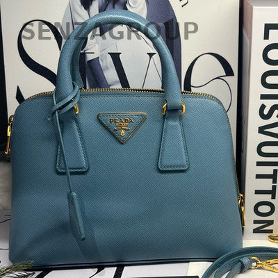 Prada Blue Gold Hardware Saffiano Lux Tote Shoulder Bag Classic Women