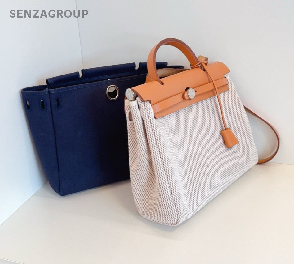 Hermes Vintage herbag31 Top Handle Canvas Shoulder Handbag Beige Women Orange