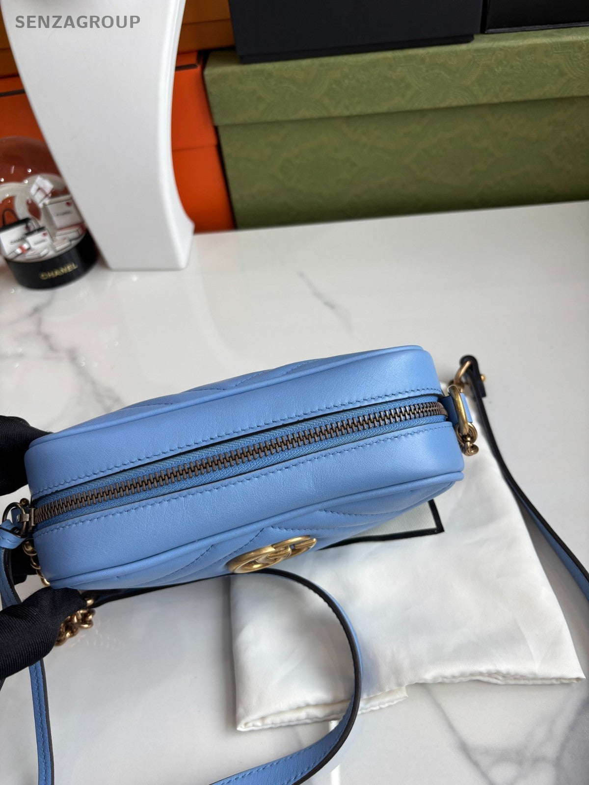 GUCCI Marmont GG Light Blue Camera bag Shoulder Crossbody