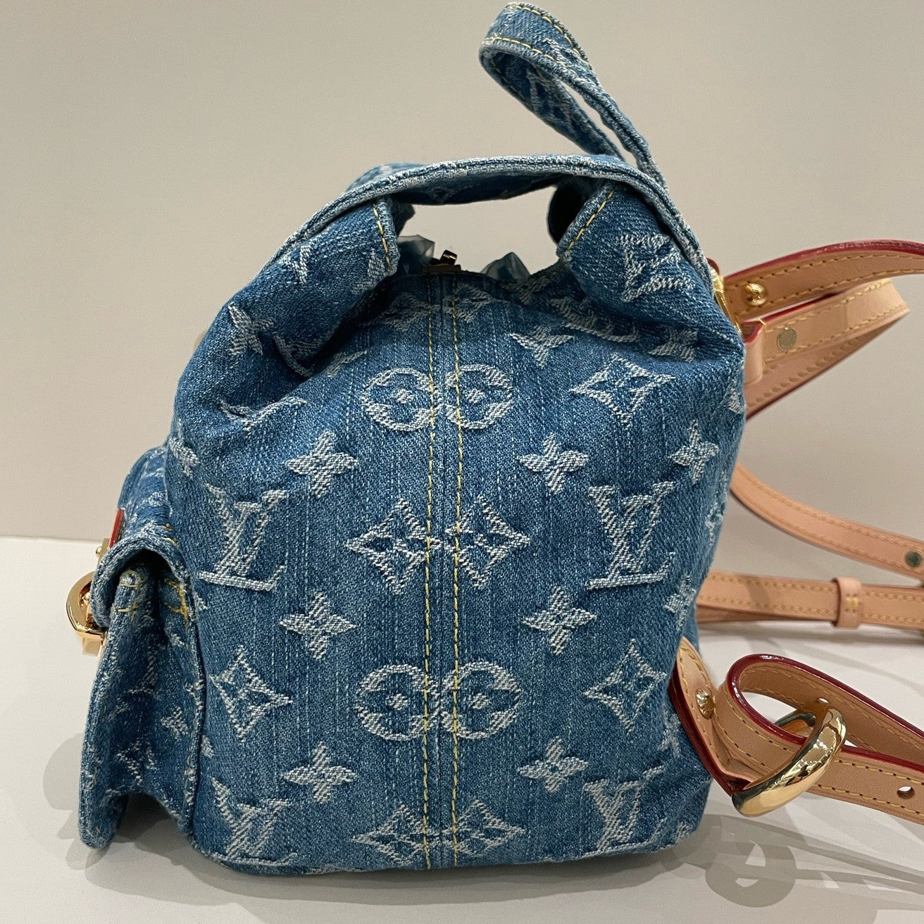 Louis Vuitton Denim Monogram Backpack Blue Gold Buckle Women's Classic
