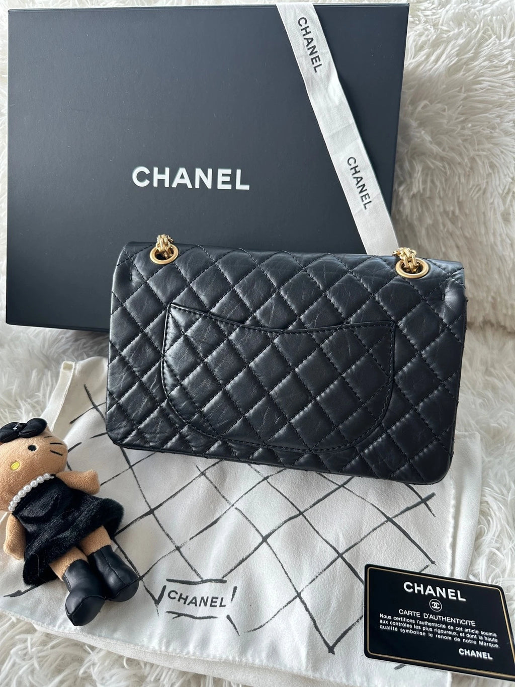 CHANEL 2.55 Medium Black Leather Shoulder Crossbody Bag For Women